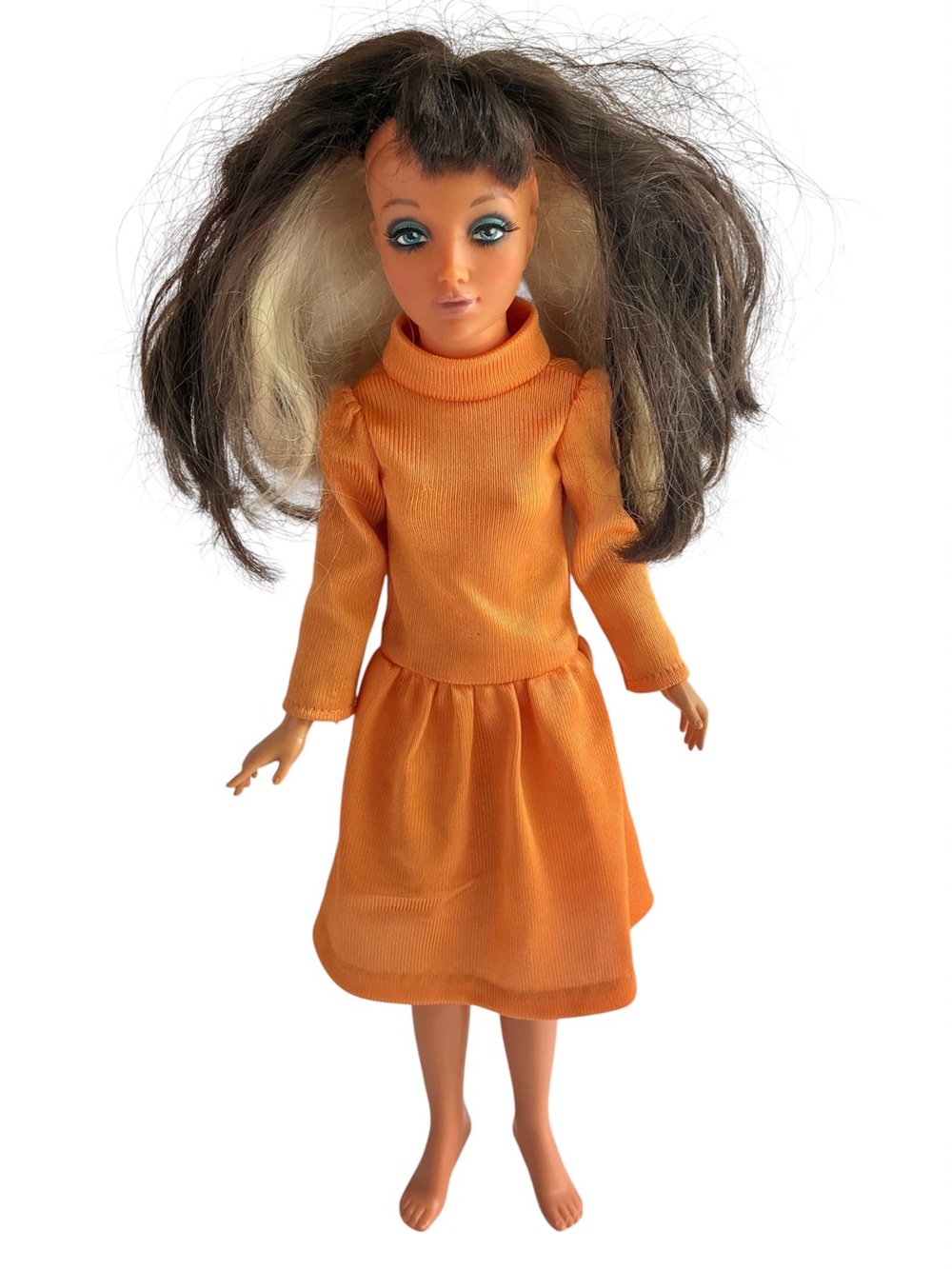 Vintage 1974 Tiffany Taylor  Ideal 18" Doll Blonde Changing Hair Orange Dress